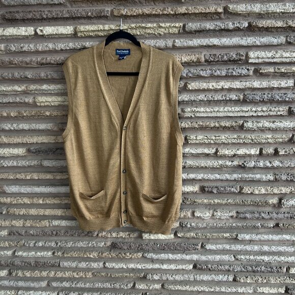 Paul Fredrick Brown Merino Wool Cardigan Sweater Vest Size XL - Picture 7 of 7
